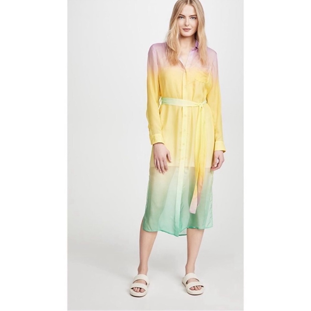 Le Superbe silk Tequila Sunrise Chiffon Midi Dress Pastel Green Pink size 4